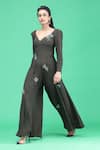 Buy_Raasa_Green Crepe Embroidered Sequin And Thread Work Tulip Flared Jumpsuit  _Online_at_Aza_Fashions