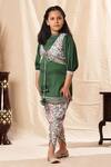 Littlecheer_Green Modal, Satin Gota Patti Border Kurta Dhoti Pant Set _Online_at_Aza_Fashions