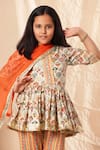 Littlecheer_Multi Color Viscose, Cotton, Chiffon Botanic Print Frock Kurta Sharara Set _Online_at_Aza_Fashions