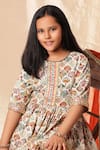 Shop_Littlecheer_Multi Color Viscose, Cotton, Chiffon Botanic Print Frock Kurta Sharara Set _Online_at_Aza_Fashions