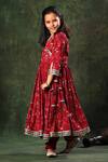 Shop_LittleCheer_Red Kurta Viscose Cotton Printed Anarkali Set With Contrast Dupatta _Online_at_Aza_Fashions