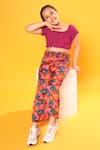 Littlecheer_Multi Color Cotton, Modal Crop Top And Floral Print Pant Set _Online_at_Aza_Fashions