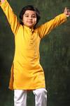 Buy Littlecheer Yellow Cotton Satin Pintuck Kurta And White Pyjama Set Online at Aza Fashions Buy_Littlecheer_Yellow Cotton Satin Pintuck Kurta And White Pyjama Set _Online_at_Aza_Fashions
