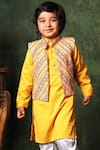 Buy_Littlecheer_Yellow Satin, Viscose, Gota Pintuck Kurta Set With Nehru Jacket _Online_at_Aza_Fashions