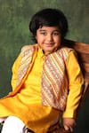 Shop_Littlecheer_Yellow Satin, Viscose, Gota Pintuck Kurta Set With Nehru Jacket _Online_at_Aza_Fashions