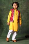 Littlecheer_Yellow Viscose, , Satin Gota Kurta Set With Floral Nehru Jacket _Online_at_Aza_Fashions