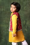 Buy_Littlecheer_Yellow Viscose, , Satin Gota Kurta Set With Floral Nehru Jacket _Online_at_Aza_Fashions