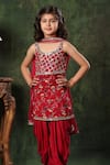 LittleCheer_Red Kurta Viscose Cotton Printed Sleeveless Patiala Salwar Set _Online_at_Aza_Fashions