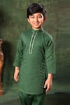 Buy_Littlecheer_Green Cotton Satin Solid Kurta And Pyjama Set _Online_at_Aza_Fashions
