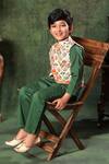 Shop_LittleCheer_Green Jacket  Viscose Cotton Printed Geometric Kurta Set With Nehru _Online_at_Aza_Fashions