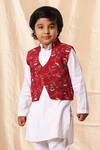 Shop_Littlecheer_White Viscose, , Satin Floral Work Kurta Set With Jacket _Online_at_Aza_Fashions