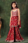 LittleCheer_Red Kurta And Palazzo Viscose Cotton Printed Embroidered Gota Patti Border Set _Online_at_Aza_Fashions