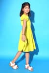 LittleCheer_Yellow Cotton Poplin Solid Puffed Sleeve Tiered Dress _Online_at_Aza_Fashions