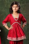 Buy_LittleCheer_Red Kurta And Patiala Salwar Viscose Satin Printed Mirror Work Embellished Set _Online_at_Aza_Fashions