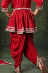 Shop_LittleCheer_Red Kurta And Patiala Salwar Viscose Satin Printed Mirror Work Embellished Set _Online_at_Aza_Fashions