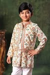 Shop_Littlecheer_Multi Color Viscose, , Geometric Print Nehru Jacket And Kurta Set _Online_at_Aza_Fashions