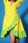 Shop_Littlecheer_Yellow Cotton Color Blocked And Overlapped Dress _Online_at_Aza_Fashions
