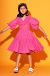 Buy Littlecheer Pink Cotton Ruffles Balloon Sleeve Tiered Dress Online at Aza Fashions Buy_Littlecheer_Pink Cotton Ruffles Balloon Sleeve Tiered Dress _Online_at_Aza_Fashions