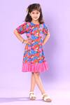 Littlecheer_Multi Color Viscose, Satin Butterfly Print Tiered Dress _Online_at_Aza_Fashions