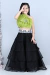 The Little Celebs_Black Silk, Organza, Satin Applique, Pearls Layered Lehenga And Blouse Set _Online_at_Aza_Fashions
