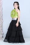 Shop_The Little Celebs_Black Silk, Organza, Satin Applique, Pearls Layered Lehenga And Blouse Set _Online_at_Aza_Fashions
