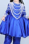 The Little Celebs_Blue Silk, Crepe Pearls Embroidered Kurta And Pant Set _at_Aza_Fashions