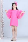 The little celebs_Pink Imported Crepe Plain Round Neck Dress _Online_at_Aza_Fashions