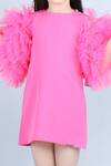 The little celebs_Pink Imported Crepe Plain Round Neck Dress _at_Aza_Fashions