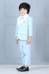 The Little Celebs_Blue Crepe, Satin, Cotton Ice Shawl Lapel Tuxedo Set _Online_at_Aza_Fashions