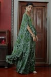 Arpita Mehta_Green Crepe Silk And Embroidery Floral & Mirror Cape Top & Pant Set _Online_at_Aza_Fashions