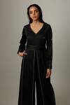 Escape By Aishwarya Black Cotton Satin Embroidery V-neck Stitchline Jumpsuit Online at Aza Fashions Escape By Aishwarya_Black Cotton Satin Embroidery V-neck Stitchline Jumpsuit _Online_at_Aza_Fashions