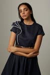 Shop_Escape By Aishwarya_Blue Cotton Satin Round Drama Cancan Dress _Online_at_Aza_Fashions