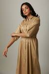 Buy Beige Cotton Satin Shirt Collar Dress With Belt For Women by Escape ...