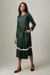 Buy_Escape By Aishwarya_Green Cotton Satin Embroidered Kantha Round Long Sleeve Dress _Online_at_Aza_Fashions