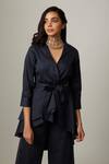 Shop_Escape By Aishwarya_Blue Cotton Satin V-neck Asymmetric High Low Wrap Top _Online_at_Aza_Fashions