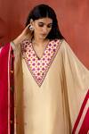 Amisha Kothari_Beige Cotton Silk Anika Printed Kaftan_Online_at_Aza_Fashions