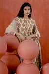 Amisha Kothari_Beige Cotton, , Organza Embroidery, Mirrors, Uma Printed Co-ord Set _at_Aza_Fashions