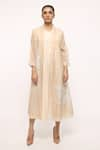 Buy_Neeta Bhargava_Beige Tissue Midi Dress With Organza Jacket  _at_Aza_Fashions