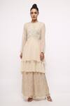 Buy_Neeta Bhargava_Beige Cotton Silk Embroidered Kurta And Palazzo Set  _at_Aza_Fashions