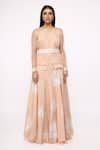 Buy_Neeta Bhargava_Beige Organza, Tissue, Crepe Hand-painted Lehenga Set _Online_at_Aza_Fashions