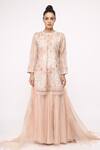 Shop_Neeta Bhargava_Beige Organza, Tissue Embroidered Kurta Set _at_Aza_Fashions