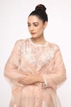 Neeta Bhargava_Beige Organza, Tissue Embroidered Kurta Set _at_Aza_Fashions