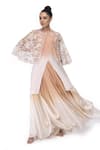 Buy_Neeta Bhargava_Beige Organza Silk Crepe Embroidered Cape Lehenga Set _at_Aza_Fashions