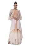 Buy_Neeta Bhargava_Beige Organza Silk Crepe Embroidered Cape Lehenga Set _Online_at_Aza_Fashions