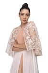 Neeta Bhargava_Beige Organza Silk Crepe Embroidered Cape Lehenga Set _at_Aza_Fashions