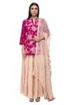 Buy_Neeta Bhargava_Pink Cotton Silk Pure Hand-painted Kurta Lehenga Set _at_Aza_Fashions