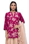 Buy_Neeta Bhargava_Pink Cotton Silk Pure Hand-painted Kurta Lehenga Set _Online_at_Aza_Fashions