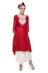 Buy_Neeta Bhargava_Red Cotton Silk Embroidered Kurta And Palazzo Set  _at_Aza_Fashions