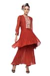 Buy_Neeta Bhargava_Red Cotton Silk Embroidered Kurta And Skirt Set  _at_Aza_Fashions