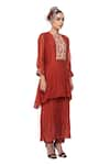 Neeta Bhargava_Red Cotton Silk Embroidered Kurta And Skirt Set  _Online_at_Aza_Fashions